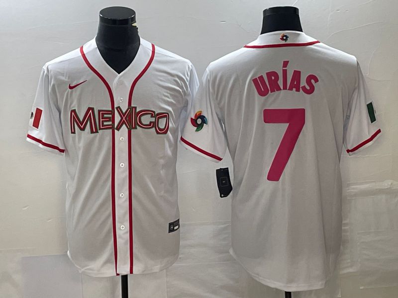 Men 2023 World Cub Mexico #7 Urias White pink Nike MLB Jersey14